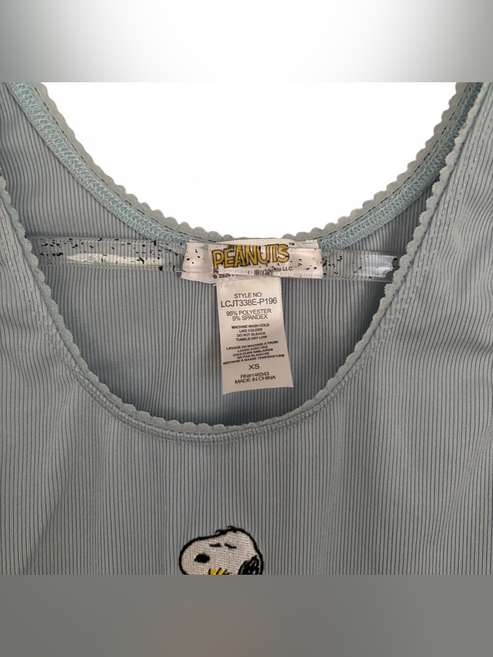 NWT Peanuts Snoopy Light Blue Ribbed Tank Top - Picture 3 of 3